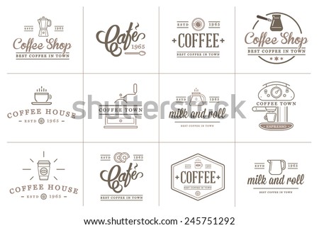 Set of Vector Coffee Elements and Coffee Accessories Illustration can be used as Logo or Icon in premium quality Royalty-Free Stock Photo #245751292