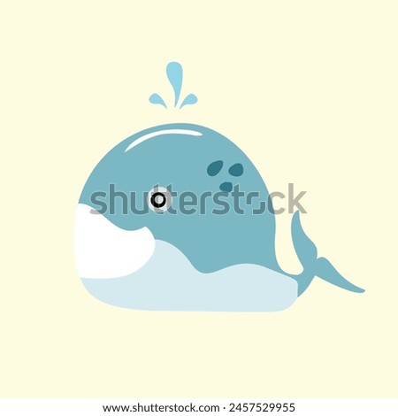 Vector cute cartoon whale on white background. Whale vector illustration.