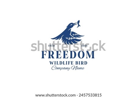 Freedom eagle prey Logo vintage style. silhouette Bird of prey fish vector illustration logo
