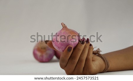 Close up picture of Onions . Onions stock photography. Vegetable photography. Onions holding in hand . Holding onions .