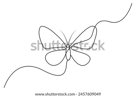 Butterfly continuous one line drawing of  Isolated outline vector art white background 