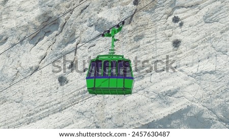 Green Cableway Cabin against mountain. Rosh Hanikra, Mediterranean, Israel. Industrial Conception Royalty-Free Stock Photo #2457630487
