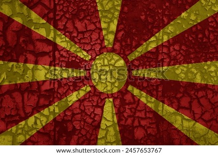 flag of macedonia on a old grunge vintage metal rusty cracked wall background