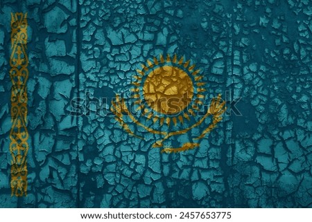 flag of kazakhstan on a old grunge vintage metal rusty cracked wall background