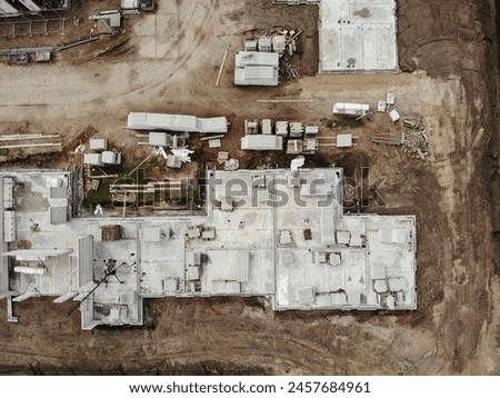 Construction of residential neighborhood aerial view on clear day