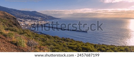 Panoramic photography of the city of Santa Cruz de La Palma, on the island of La Palma, Canary Islands, with its port located in its spectacular bay.