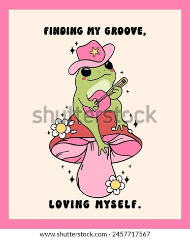 Groovy Cowboy Frog Play guitar Trendy self love Retro Minimal drawing wall art printable