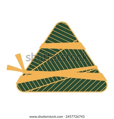 Dragon Boat Festival traditional food zongzi dumpling line art hand drawn illustration. Holiday clip art, card, banner, poster element. Asian style design, isolated vector.
