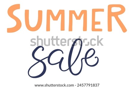 Summer sale handwritten typography, hand lettering quote, text. Hand drawn style vector illustration, isolated. Summer design element, clip art, seasonal print, holidays, vacations, pool, beach