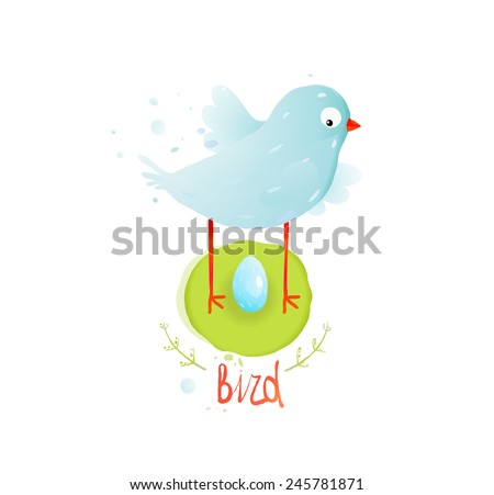 Mother Bird in Nest and Egg. Brightly Colored bird and her egg. Vector illustration EPS10.