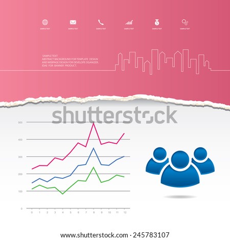 Abstract ripped paper and business graph with human icon. Vector infographic background for template design.