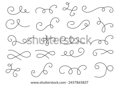 Set of flourish swirl calligraphy ornament elements. Curl elegant vintage simple design elements. Vector illustration.