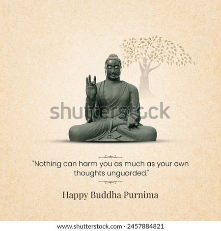 Buddha with Bodhi Tree, Happy Buddha Purnima Royalty-Free Stock Photo #2457884821