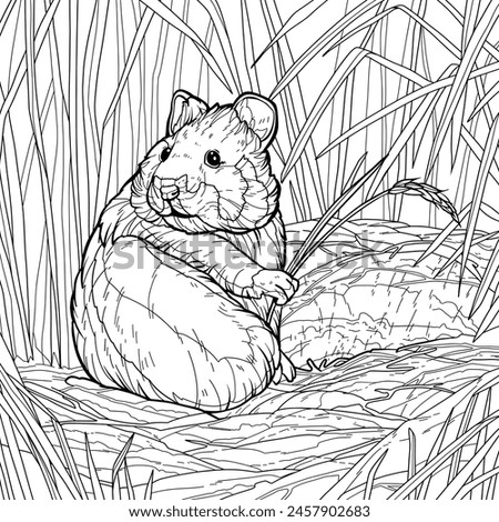 A beautiful mouse animal in the forest, colouring page