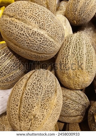 This picture shows ripe rockmelons rests on a wooden surface, its textured rind hinting at sweet, juicy flesh inside. The vibrant orange hue promises a refreshing and flavorful treat.