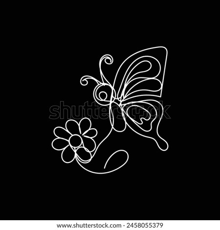 
butterfly with flower minimal design hand drawn one line style drawing, butterfly with flower one line art continuous drawing, butterfly with flower single line art 