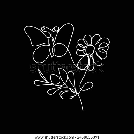 
butterfly with flower minimal design hand drawn one line style drawing, butterfly with flower one line art continuous drawing, butterfly with flower single line art 