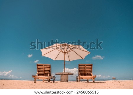 summer mood.  empty beach chairs and umbrellas, photographed from behind