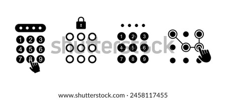 Set of pin code vector icons. Black icons with enter password.