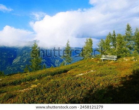 View on mountains in the Osttirol region on a summer day,mountains, sky, clouds. Lush green vegetation.  Alps, Austria.  Royalty-Free Stock Photo #2458121279