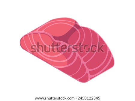 A stylized illustration of a pink salmon fillet on a white background, representing food. Isometric vector illustration