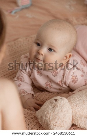Portrait of pretty little girl, who is 7 months old. This photo has been taken in Prague, 2024