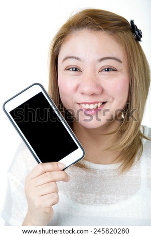 Isolated of Asian female hands holding the phone 