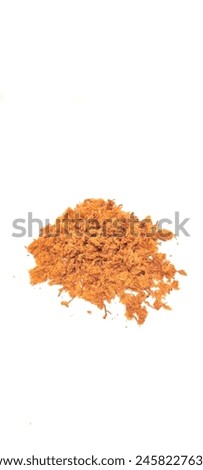 A bunch of meat floss, a dried meat product with a light and fluffy texture similar to coarse cotton, originating from China. Isolated on white background. Royalty-Free Stock Photo #2458227637