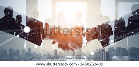 Group of multinational businesspeople and communication network concept. Wide angle visual for banners or advertisements.