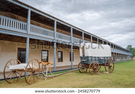 The old cavalry barracks at Fort Laramie National Historic Site, Trading Post, Diplomatic Site, and Military Installation in Wyoming, USA Royalty-Free Stock Photo #2458270779