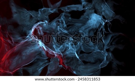The image depicts a mysterious, ethereal scene with swirling blue and red hues, possibly representing a stormy or turbulent atmosphere. Royalty-Free Stock Photo #2458311853