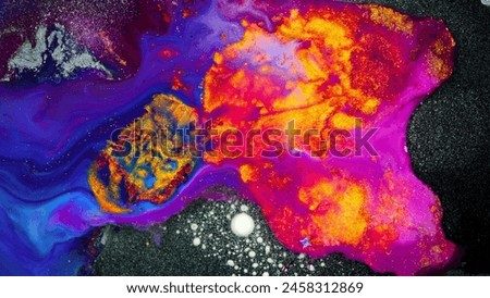 A vibrant, swirling painting with a mix of blue, orange, and white, depicting a cosmic scene with a hint of melancholy. Royalty-Free Stock Photo #2458312869