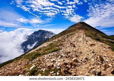 The ridgeline leading to Mount Shirouma in the Northern Alps in Japan
