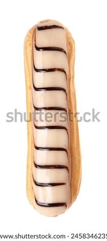 Delicious eclair covered with glaze isolated on white, top view