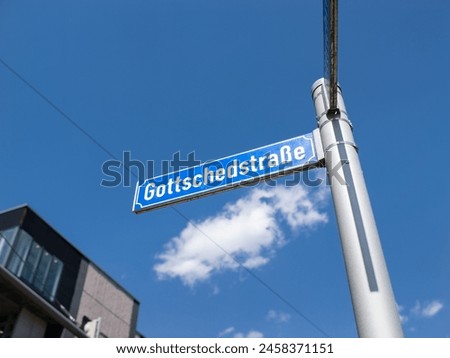 Gottschedstraße street sign in the so called Schauspielviertel in Leipzig. Road name guide at an intersection. The location is in the city center and a travel destination for many tourists.