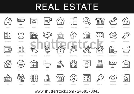 Real Estate thin line icons set. House, home, mortgage, agent, loan icon. Real estate editable stroke icon vector Royalty-Free Stock Photo #2458378045