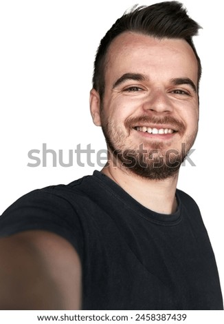 Man in thirties self-portrait. Isolated on white background.