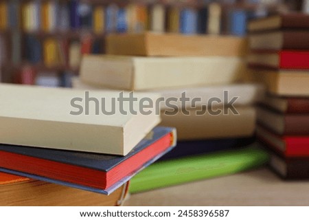 Books on the table in library, education