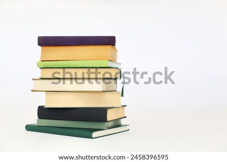 stack of books on white background, education, school,