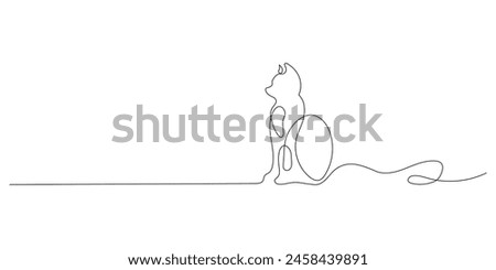 Cute cat, pet online continuous hand drawn vector objects. The cat is sitting on the floor. Cute kitten one line art. Vector illustration
