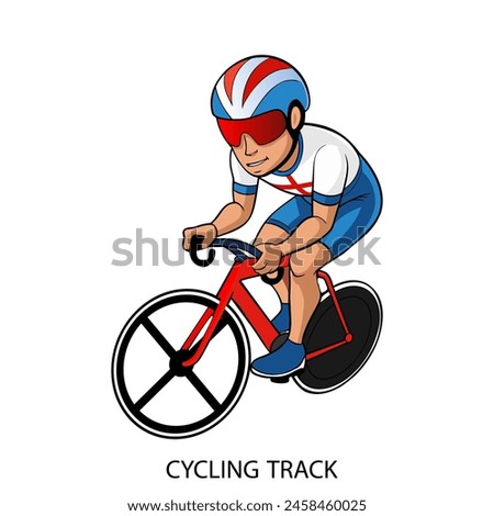 Cycling track athlete isolated on white background in cartoon style. Summer Games 2024. Vector illustration.