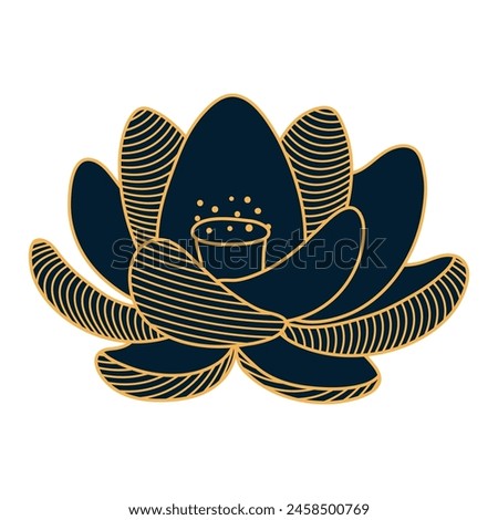 Lotus flower line art hand drawn illustration. Dragon Boat Festival, Mid Autumn Festival, traditional holiday clip art, card, banner, poster element. Asian style design, isolated vector.