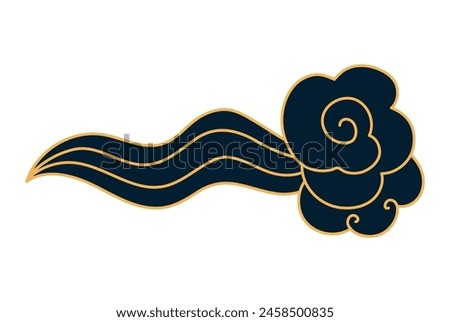 Fluffy rounded cloud line art hand drawn illustration. Dragon Boat Festival, Mid Autumn Festival, Lunar New Year traditional clip art, card, banner, poster element. Asian style design, isolated vector
