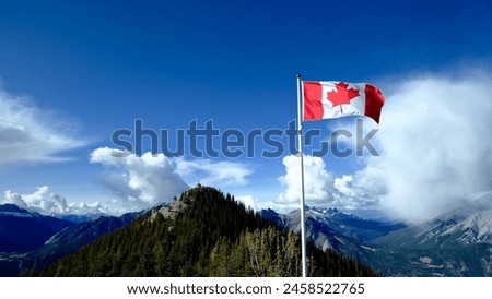 Canadian Flag on top of Banff Gondola attraction, Banff, Alberta, Canada