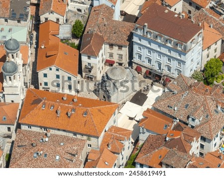 Aerial view of the Church of Saint Luke in Kotor Old City, Montenegro. Royalty-Free Stock Photo #2458619491