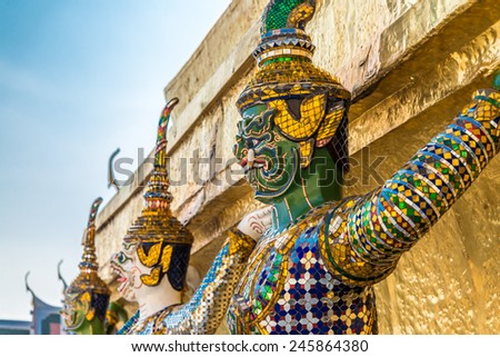 The giants statue in Wat Pra Kaew, The Grand Palace, Bangkok Thailand