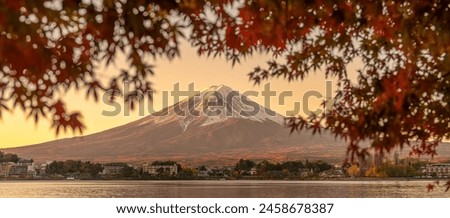 Mount Fuji view at Lake Kawaguchi in Autumn season. Mt Fujisan in Fujikawaguchiko, Yamanashi, Japan. Landmark for tourists attraction. Japan Travel, Destination, Vacation and Mount Fuji Day concept Royalty-Free Stock Photo #2458678387