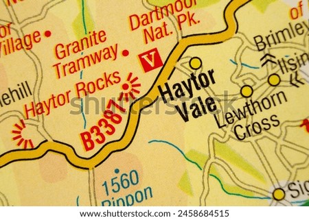 Haytor Vale - Devon, United Kingdom colour atlas map town name