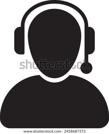 Customer Care Service and Support Icon, With Headphone for Helpline in Glyph Pictogram Symbol, Flat Vector Person Avatar