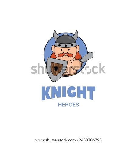 cute mascot logo cartoon viking with sword and shield. knight concept illustration mascot logo character